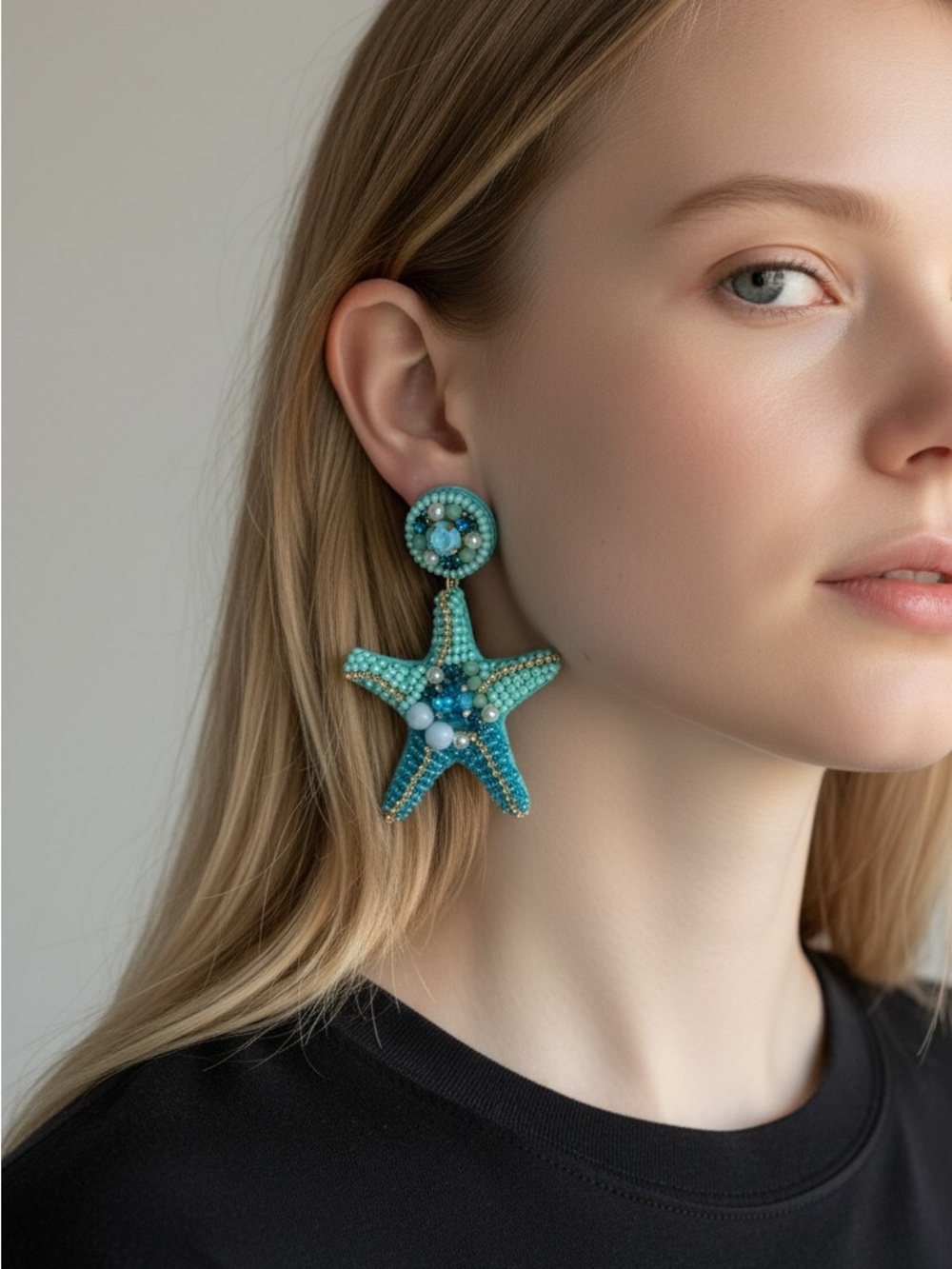 10/4 Turquoise Beaded Starfish Drop Earrings - Women Jewelry